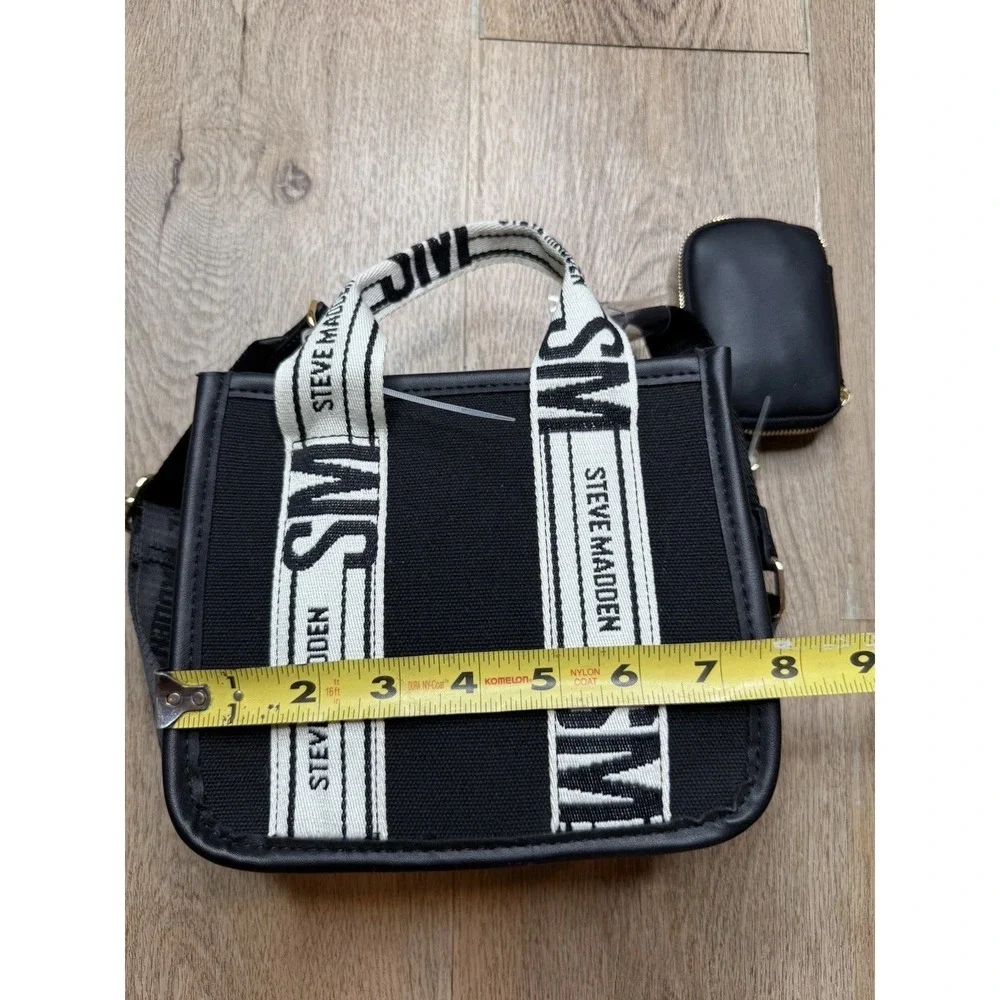 Steve Madden Bwebber Convertible Tote Bag  Black‎ White Hardware NWOT